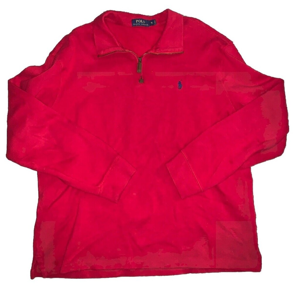 Polo Ralph Lauren 1/4 Zip Pullover Sweater Red Collared Heavy Mens Size XL